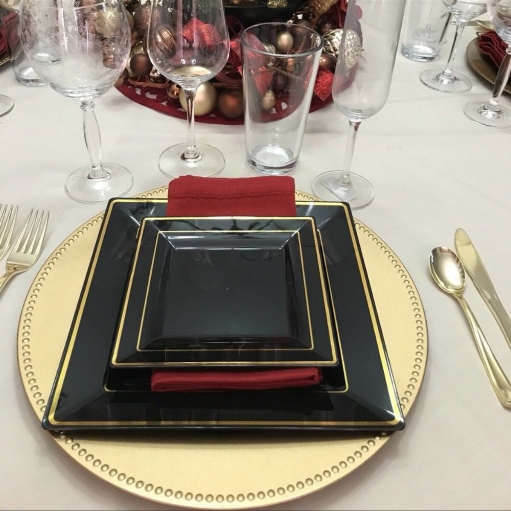 Disposable Plastic Plates Black Gold 60 Packs (30 large) (30 small)